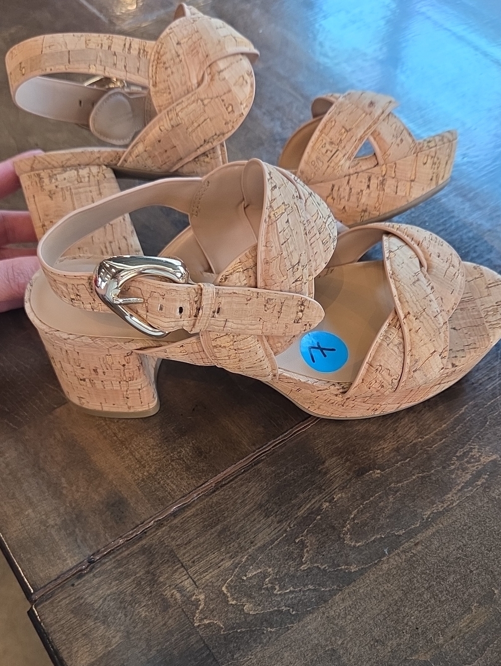 Aerosoles Size 7 Women’s Cork-Textured Tan Block Heel Sandals NEW